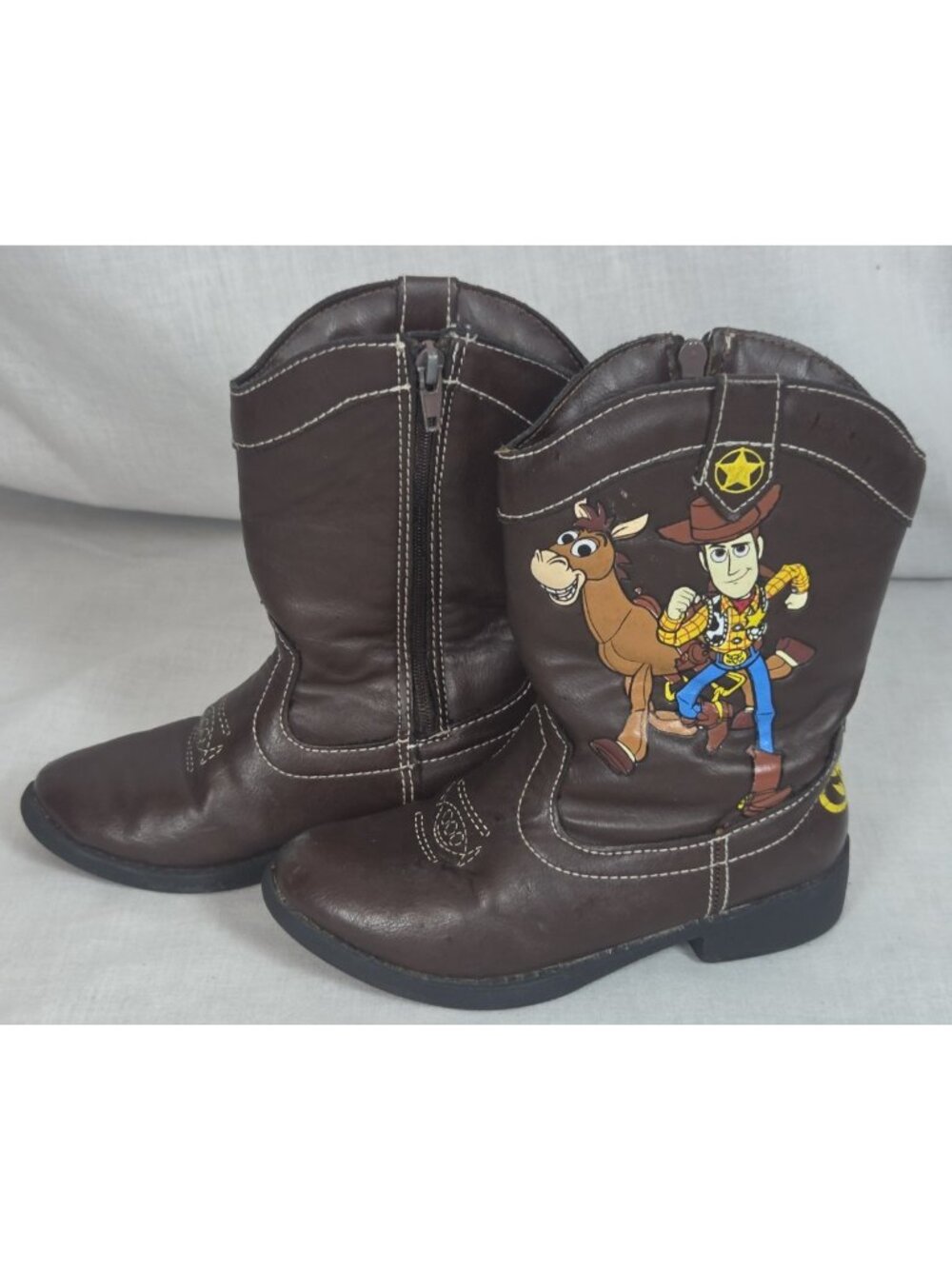 Disney Pixar Toy Story Kids Cowboy Boots Size 10 Brown Zip-Up Woody Bullseye